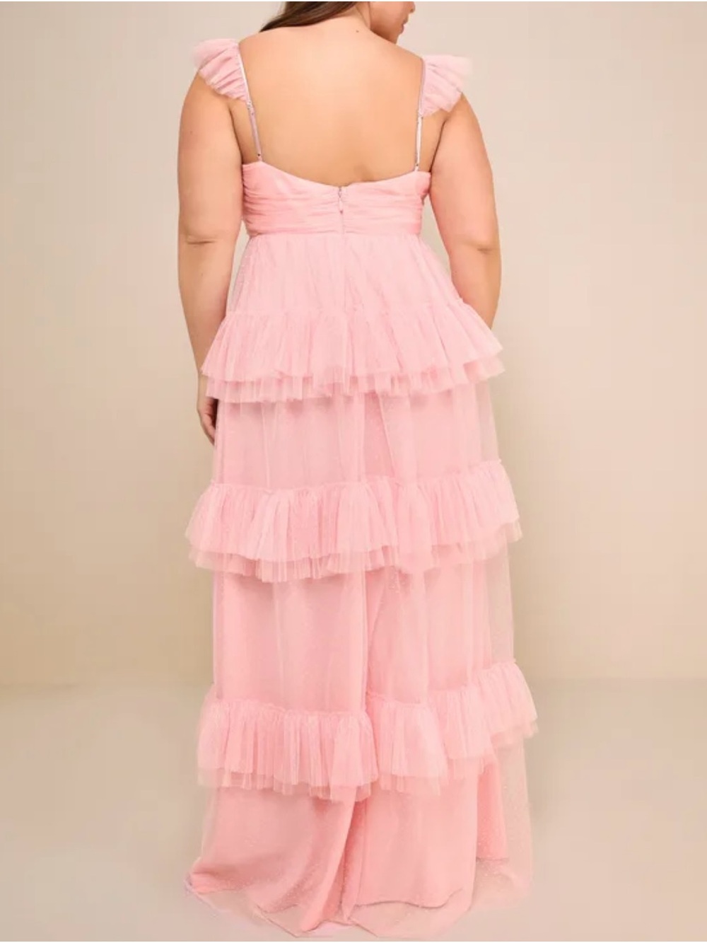 NWT Lulus Pure Radiance Pink Mesh Swiss Dot Tiered Maxi Dress Sz XL - Picture 4 of 11